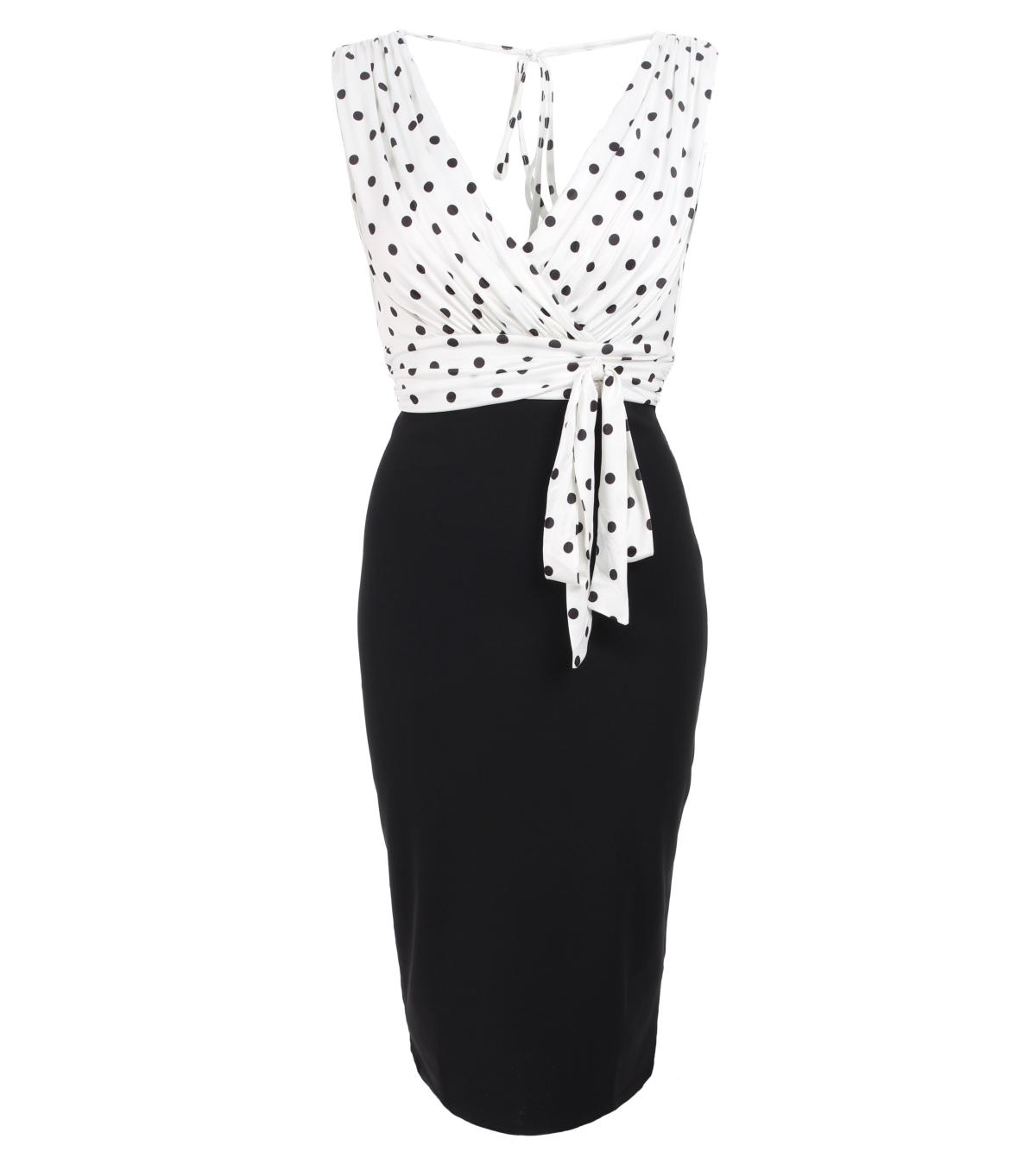 Black and Ivory Spot Print Sleeveless Dress