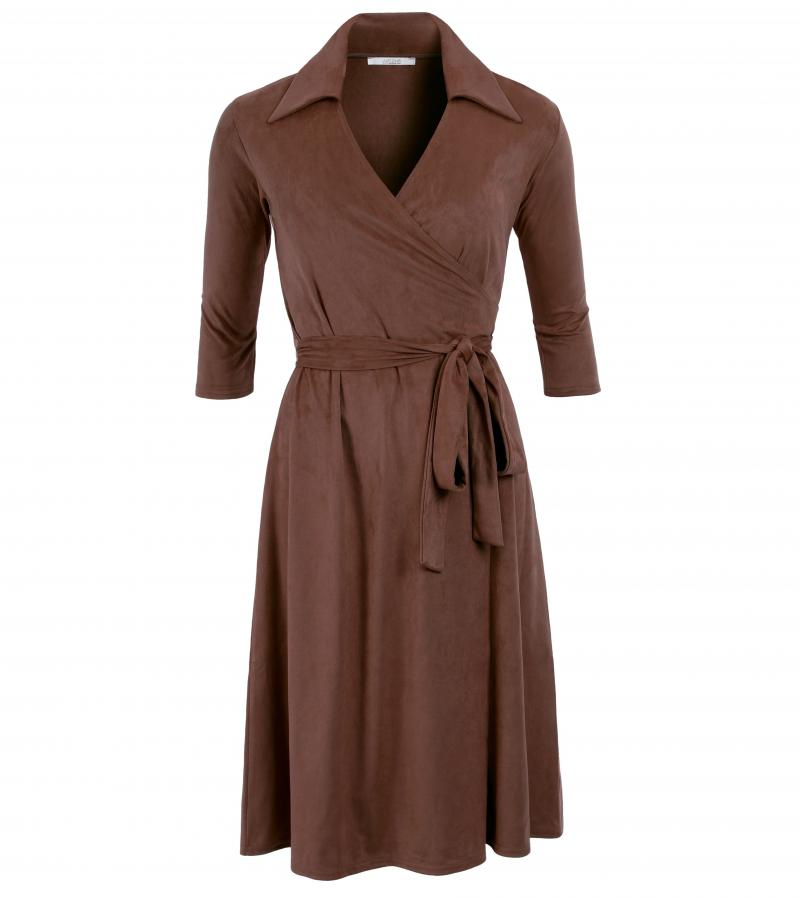 Chocolate Brown Faux Suede Wrap Dress