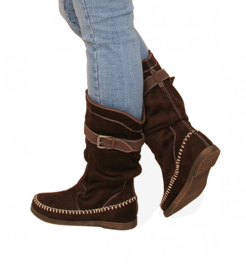 Brown Suede Effect Stitch Detail Boots