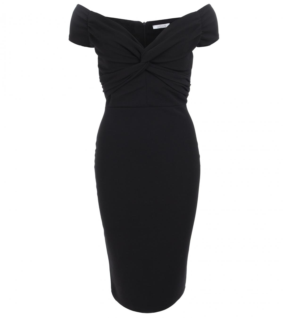 Black Bardot Twist Midi Dress