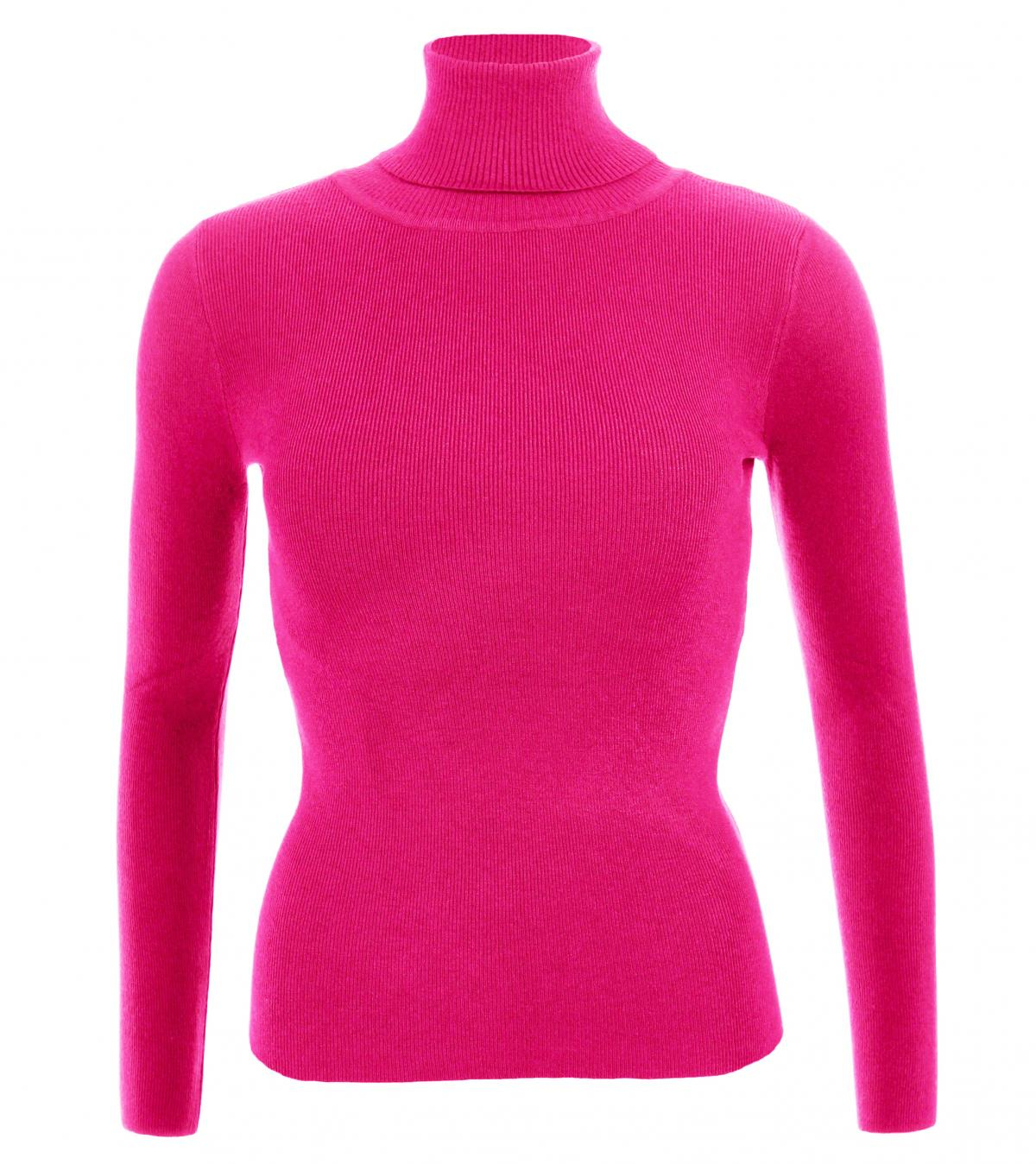 Fuchsia Pink Polo Neck Clingy Jumper