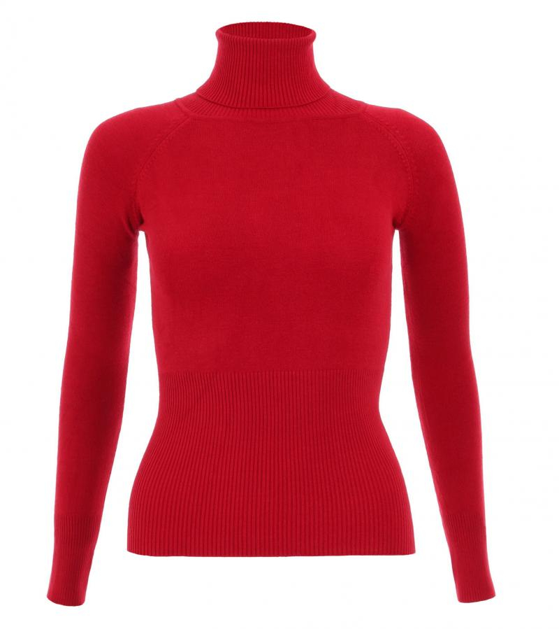 Red Polo Neck Clingy Jumper