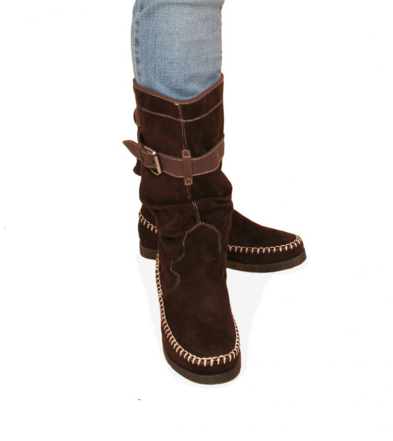 Brown Suede Effect Stitch Detail Boots