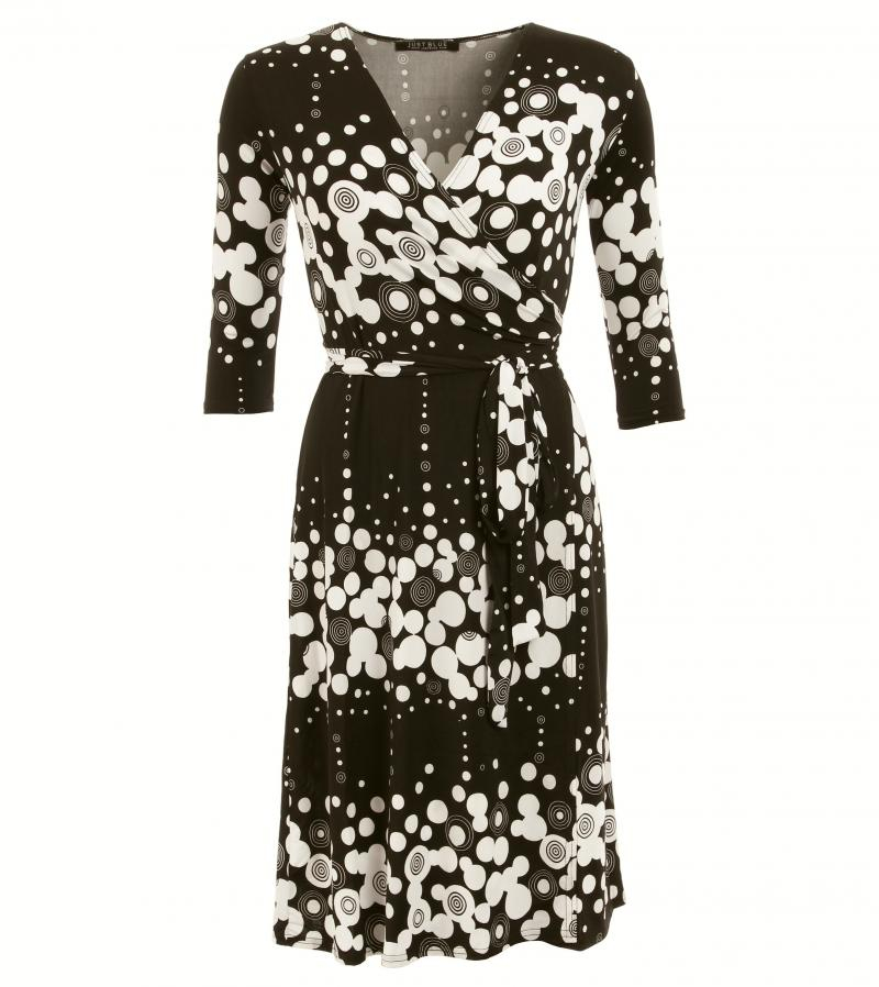Black and White Patterned Wrap Dress