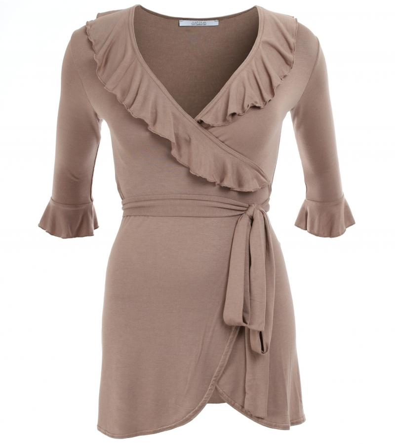 Mocha Ruffled Wrap Top