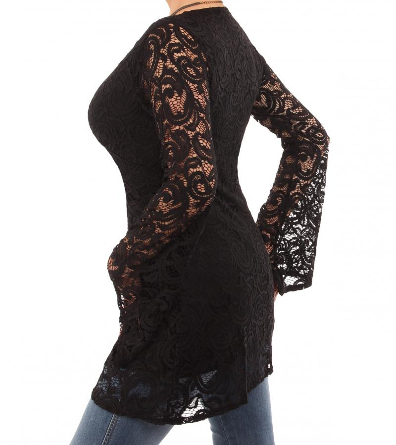 Black Crochet Lace Bell Sleeve Top