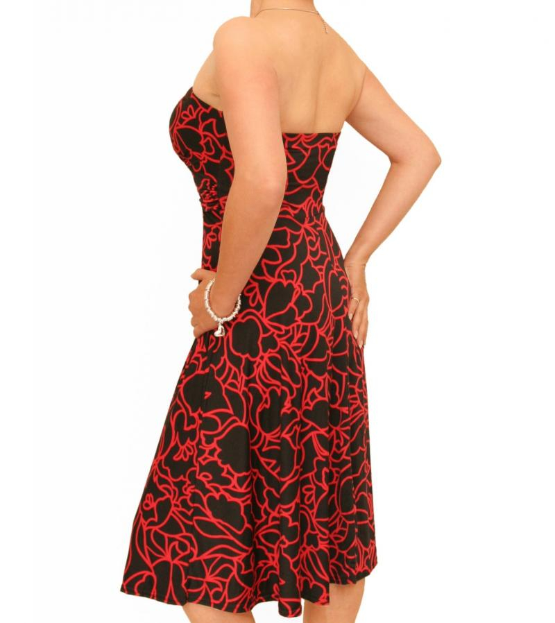 Red and Black Print Strapless Dress