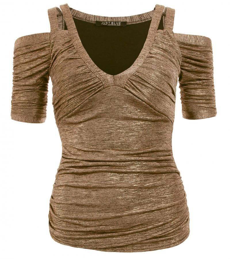 Dark Gold Cut Out Shoulder Top