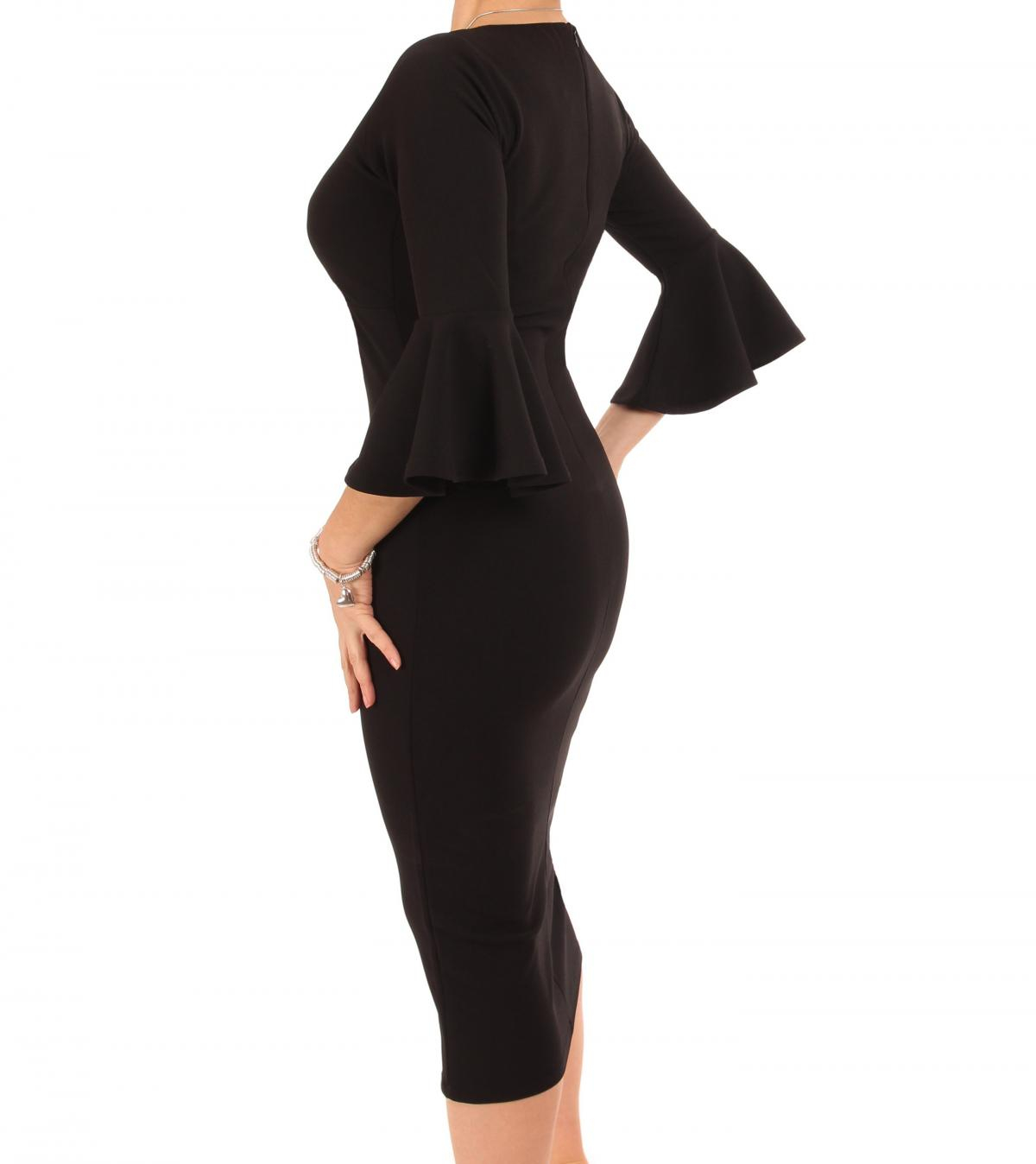 Black Bell Sleeve Midi Dress