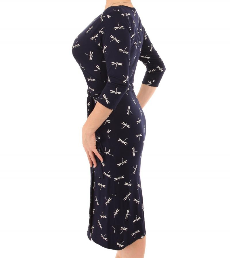 Navy Blue Dragonfly Print Wrap Dress