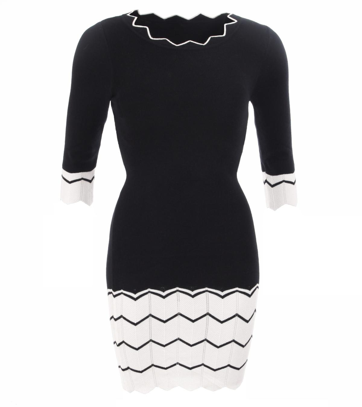 Black and Ivory Knit Jumper Dress