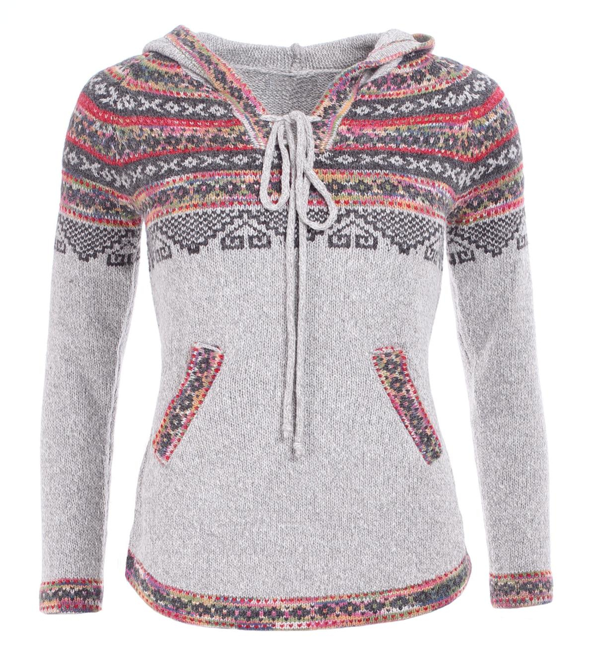 Light Grey Fair Isle Hooded V Neck Jumper