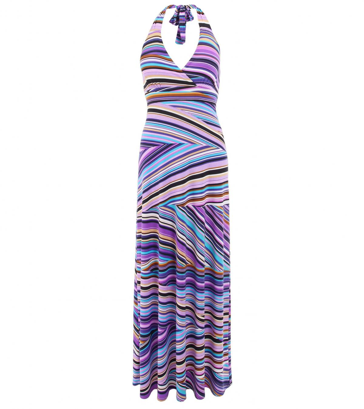 Purple Striped Halter Neck Maxi Dress