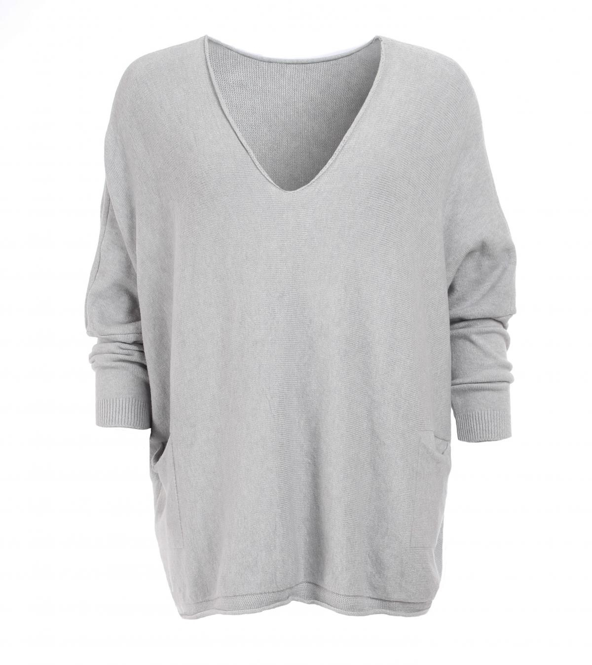 Light Grey Oversized V Neck Jumper