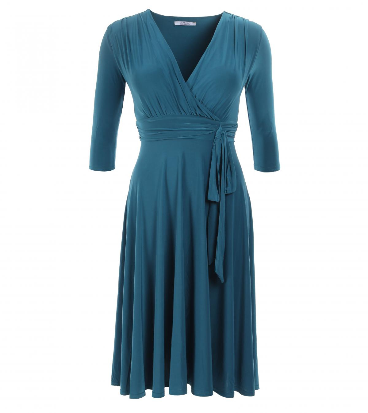 Teal Fit & Flare Tie Detail Dress
