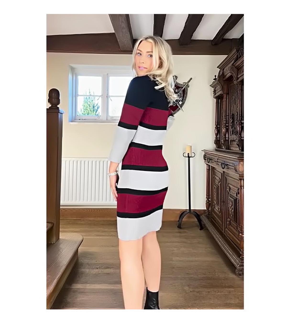 Burgundy Striped Jumper Dress