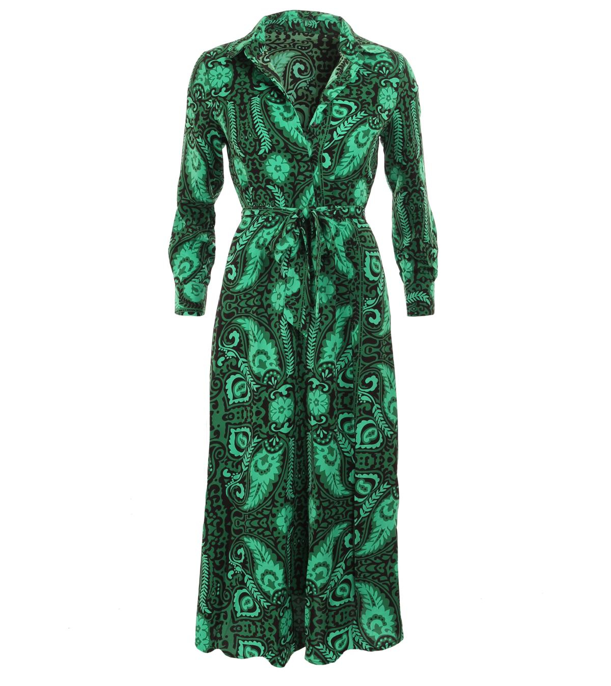 Green Paisley Collared Shirt Dress