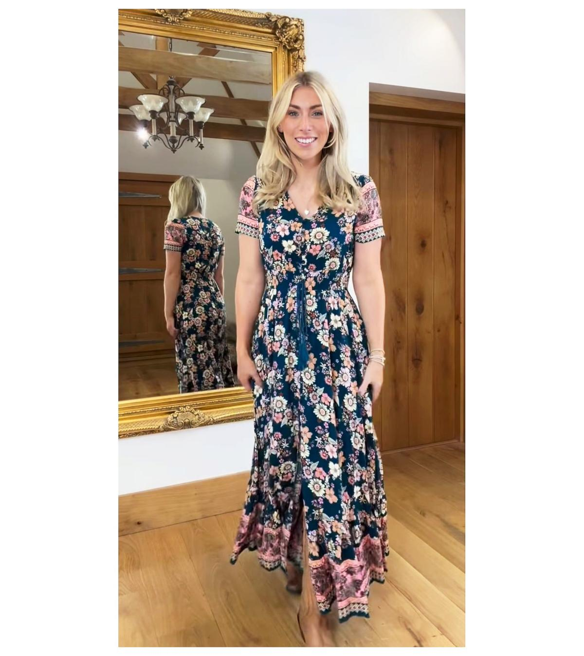 Teal and Pink Vintage Floral Button up Maxi Dress