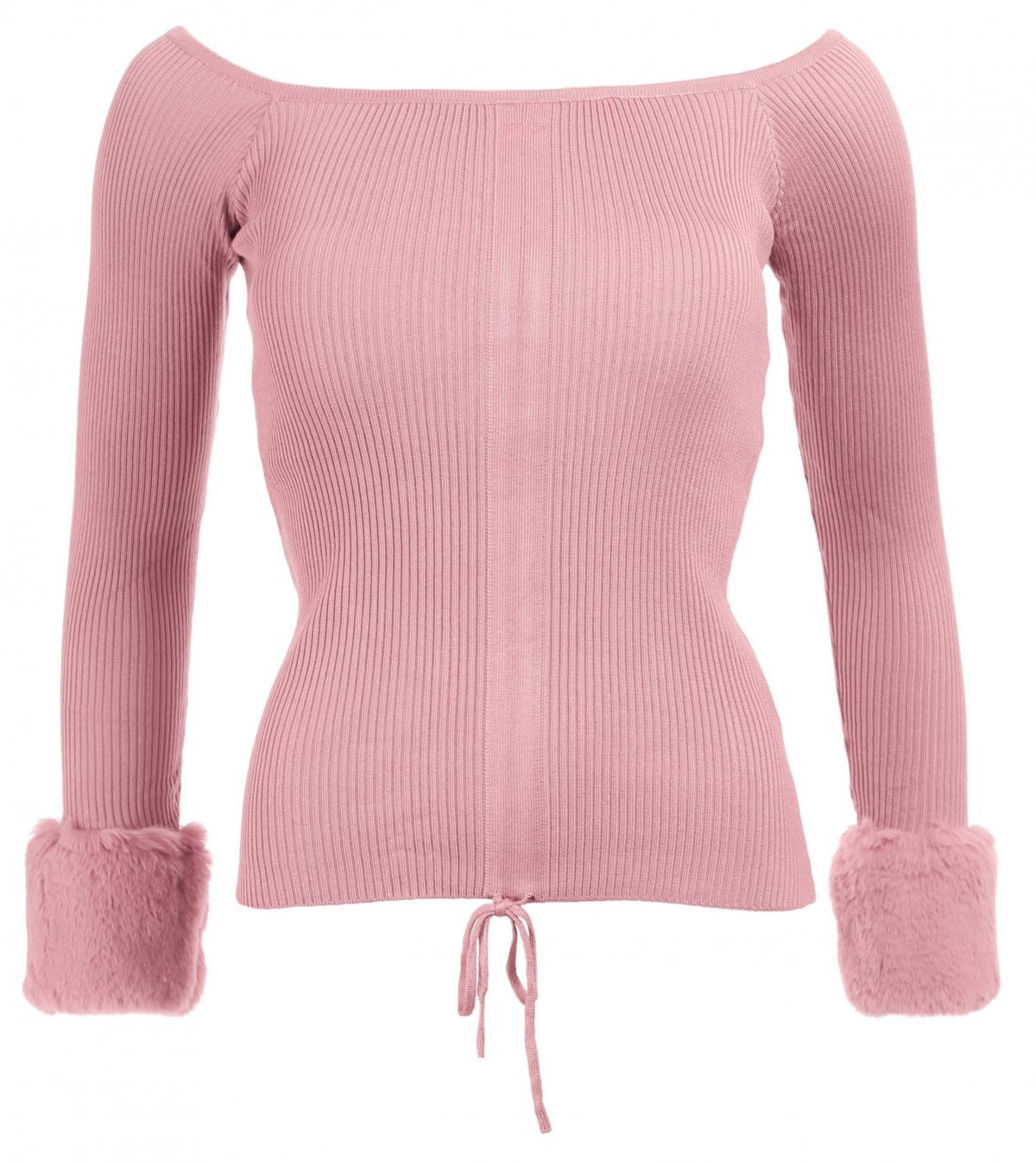 Pink Faux Fur off the Shoulder Jumper