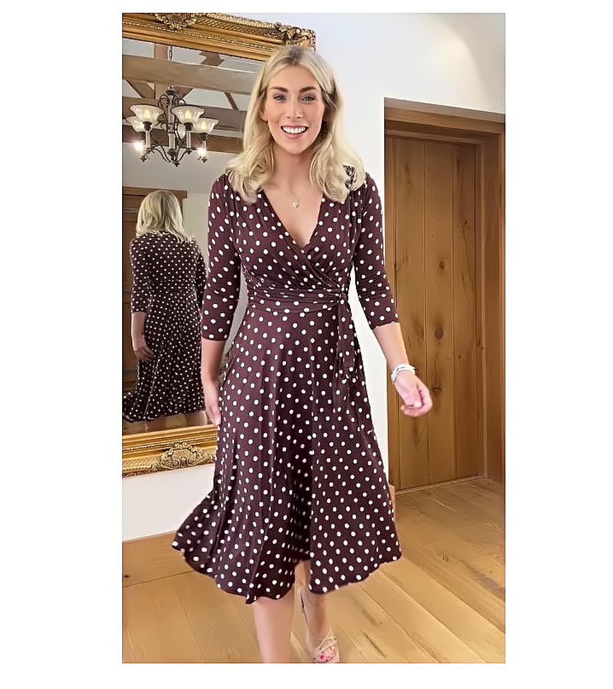 Brown and Ivory Spot Print Fit & Flare Dress