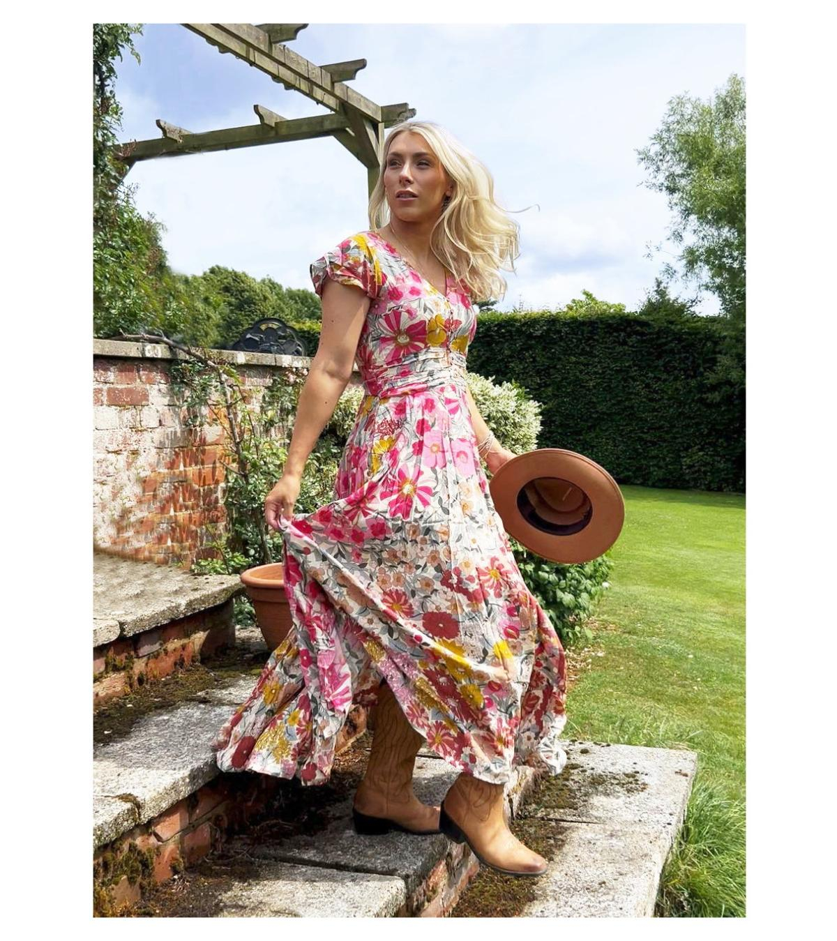 Pink Multi Print Button Detail Maxi Dress