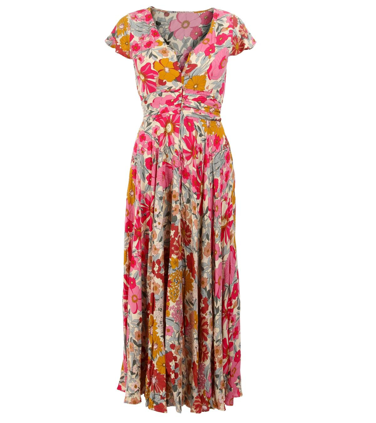 Pink Multi Print Button Detail Maxi Dress