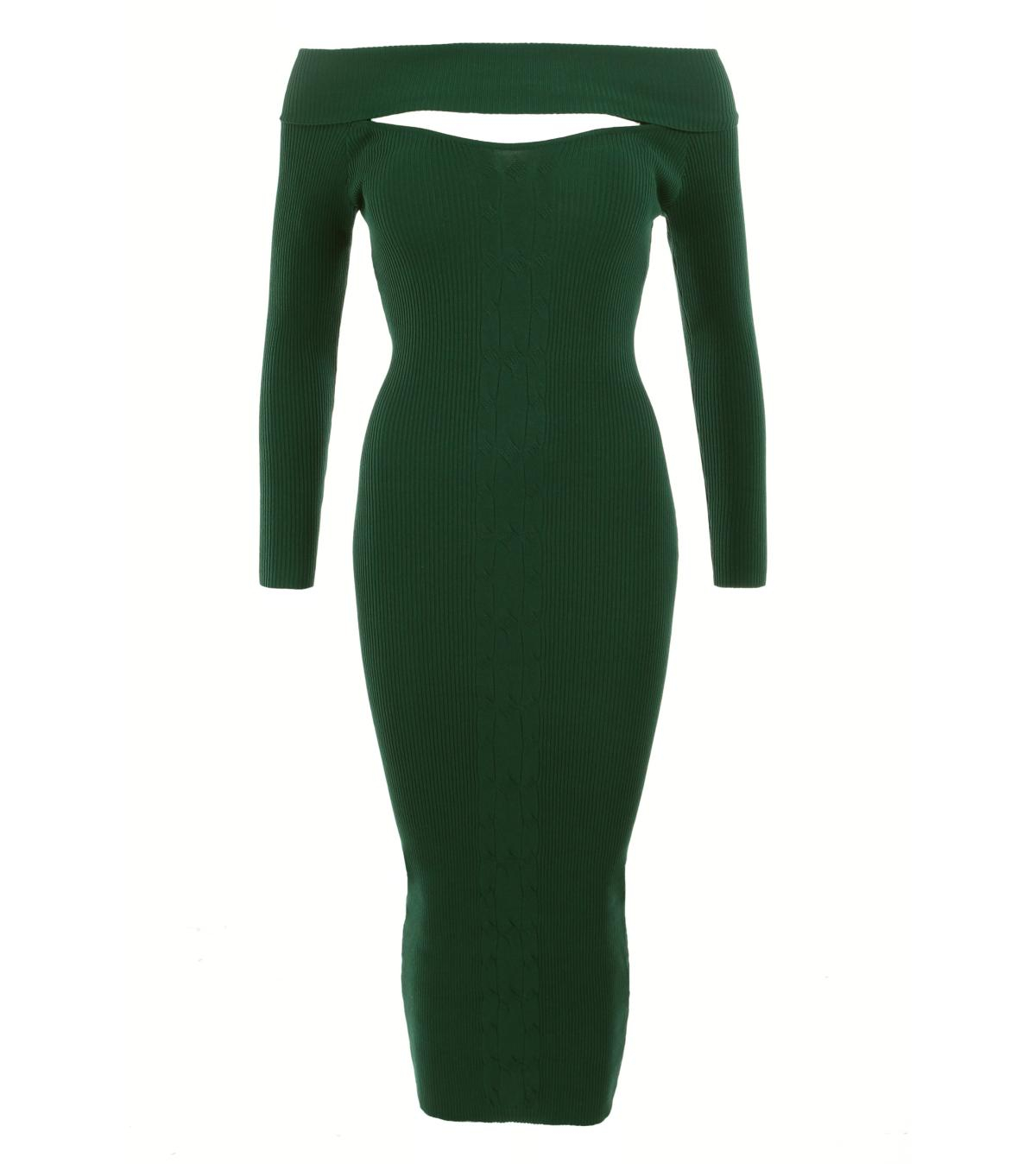 Dark Green Cable Knit off the Shoulder Jumper Dress