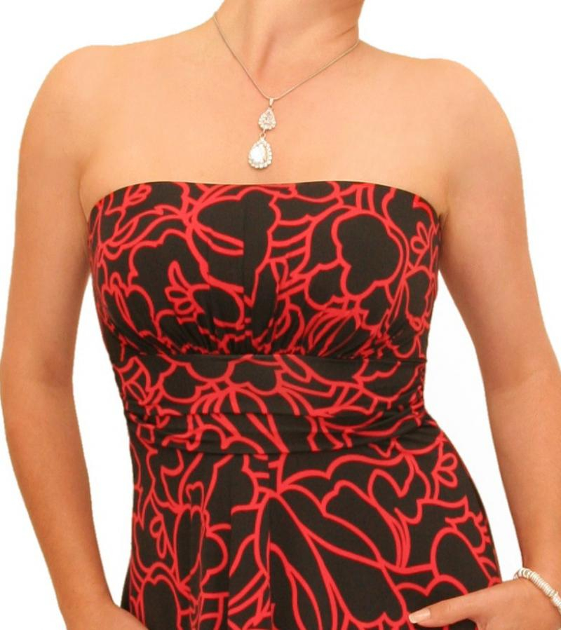 Red and Black Print Strapless Dress