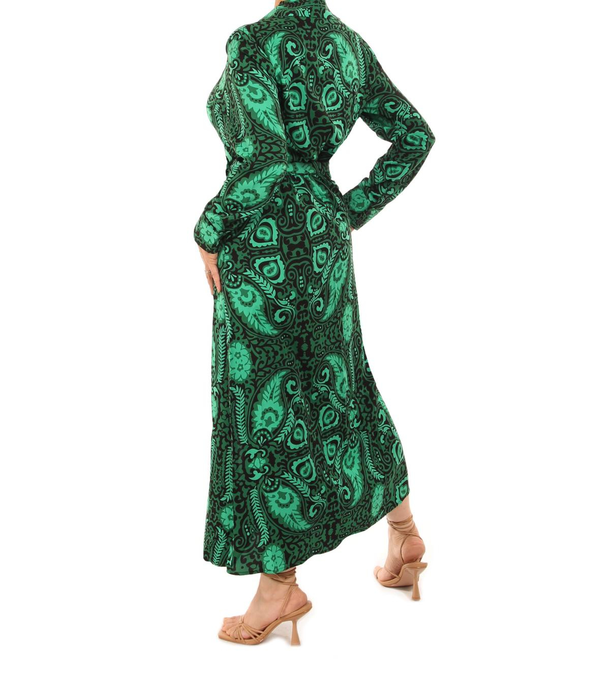 Green Paisley Collared Shirt Dress