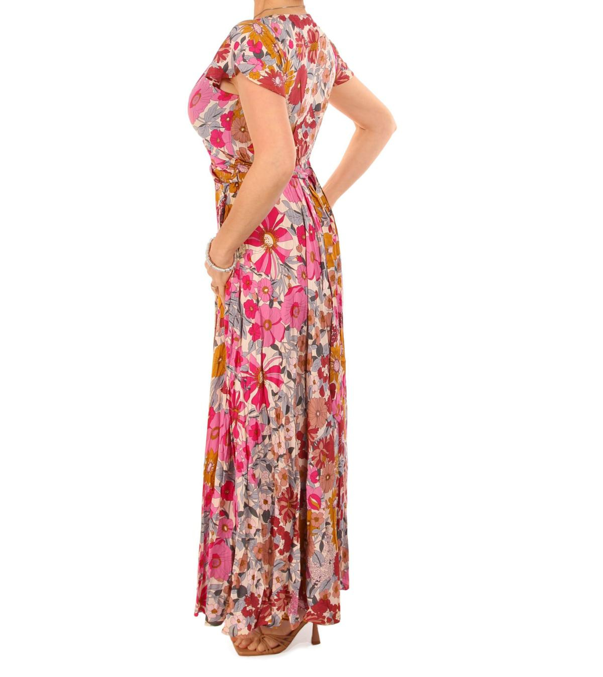 Pink Multi Print Button Detail Maxi Dress