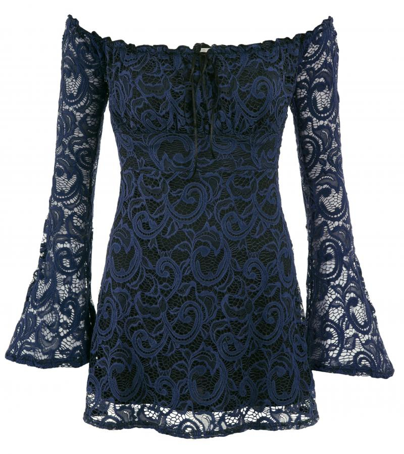 Navy Blue Crochet Lace off the Shoulder Top