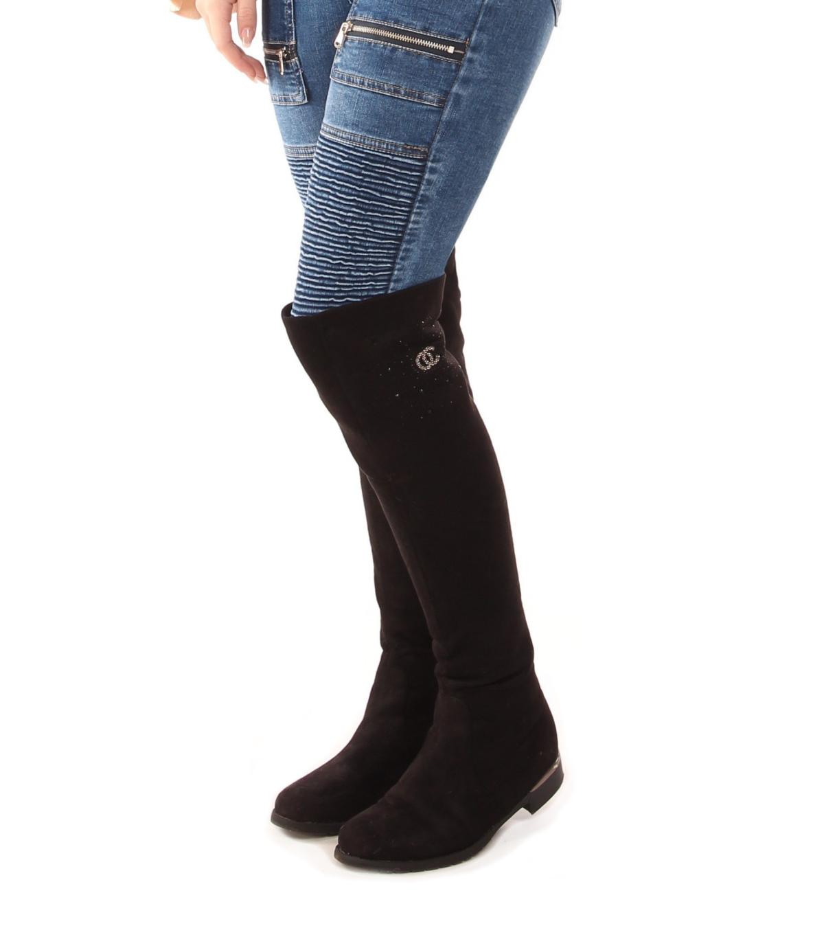 Black Suede Effect over the Knee Flat Boots