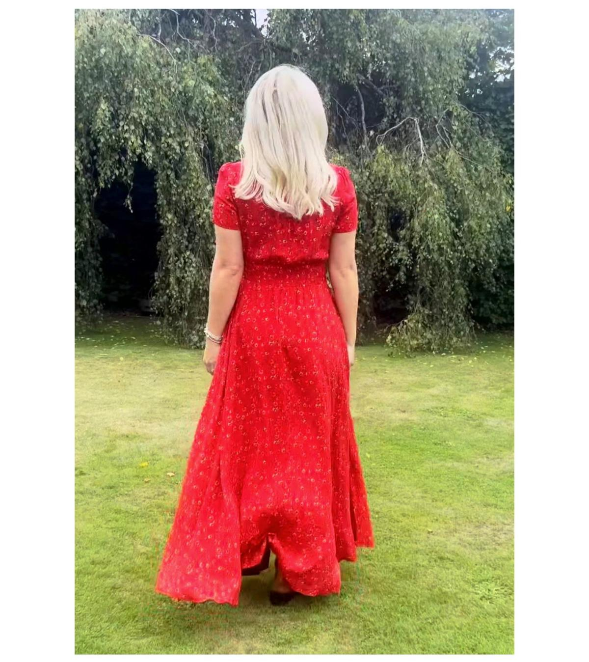 Red Ditsy Print Button-Through Maxi Dress