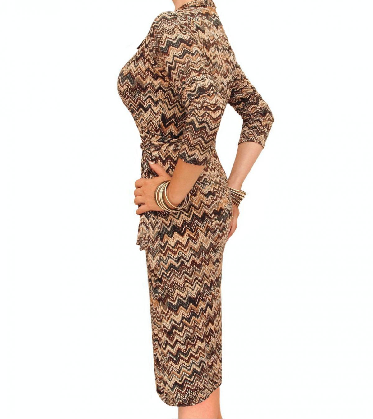 Brown Zig Zag Print Wrap Dress