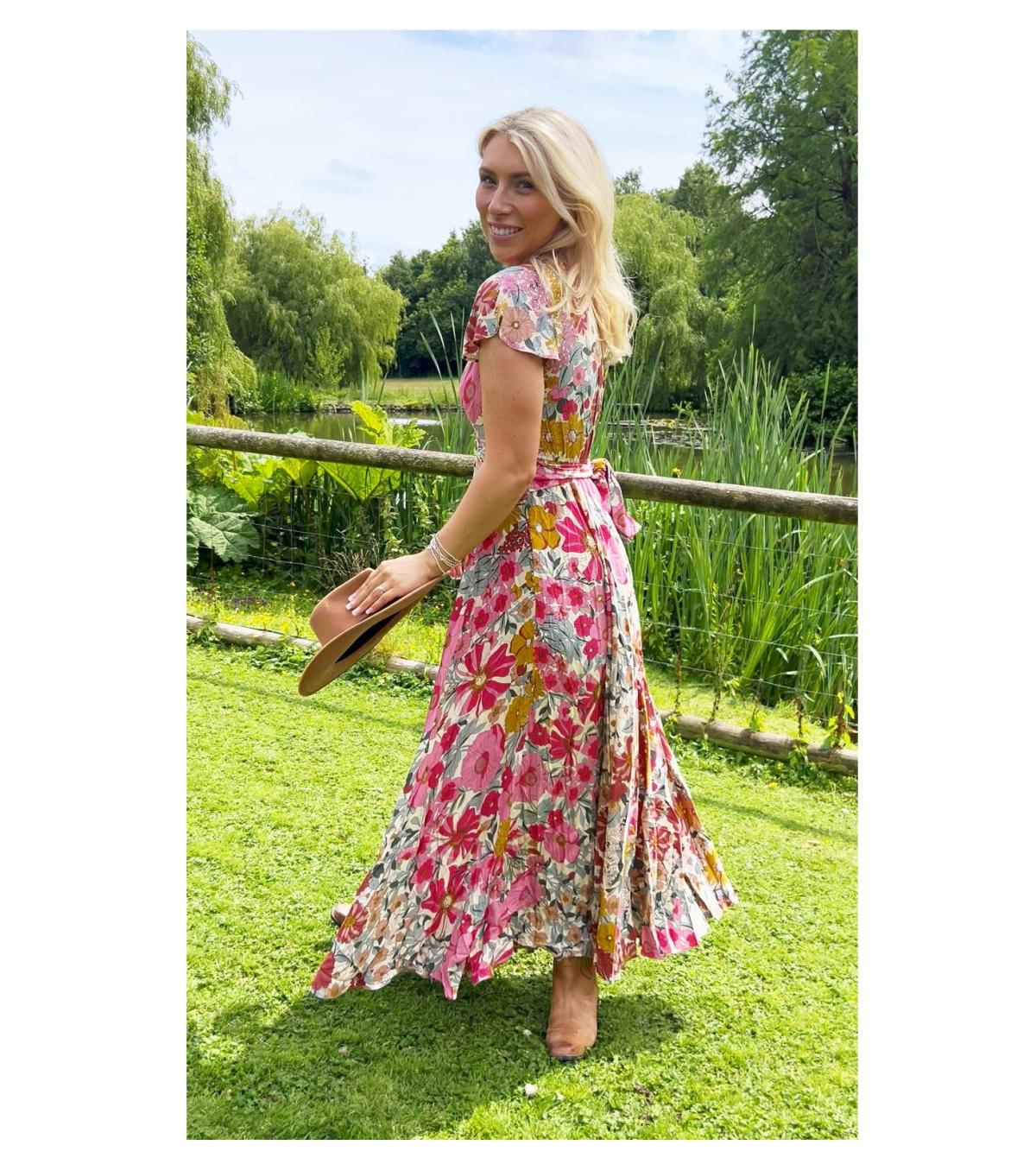 Pink Multi Print Button Detail Maxi Dress