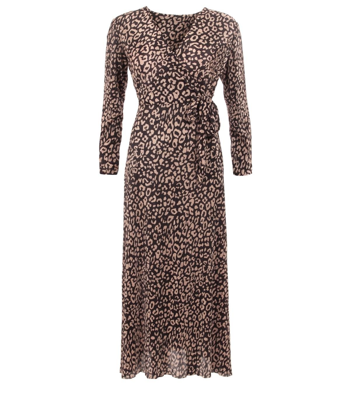 Animal Print V Neck Pleated Maxi Dress