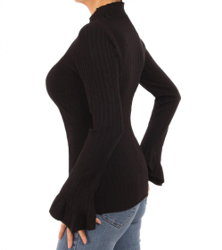 Black Ribbed Bell Sleeve Jumper
