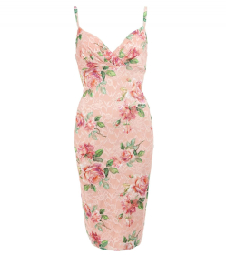 Peach Floral Lace Strappy Dress