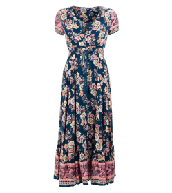 Teal and Pink Vintage Floral Button up Maxi Dress