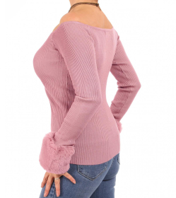 Pink Faux Fur off the Shoulder Jumper
