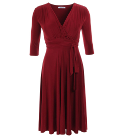 Wine Fit & Flare Tie Detail Dress