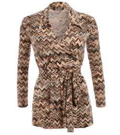 Brown Zig Zag Print Wrap Top