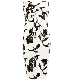 White and Black Floral Fully Lined Bustier Dress