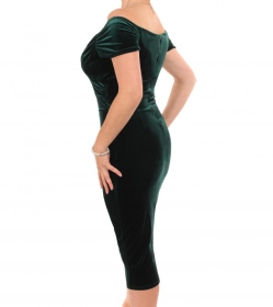 Emerald Green Velour Bardot Dress