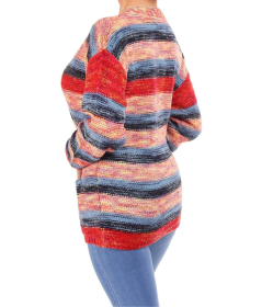 Red and Blue Mix Striped Open Cardigan