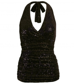 Black Velour Sequin Figure Hugging Halter Top
