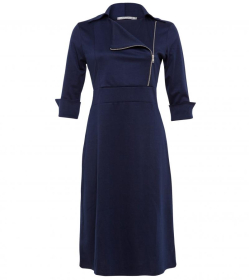 Navy Blue Biker Style Zip up A Line Dress