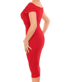 Red Bardot Twist Midi Dress