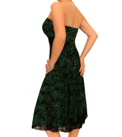 Green and Black Lace Strapless Dress