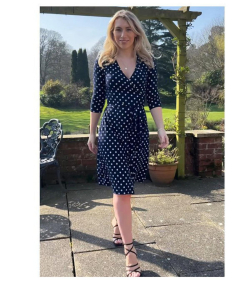 Navy Blue and Ivory Spotted Wrap Dress